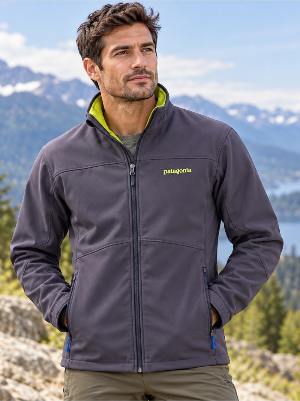 Patagonia Jacket Mens M Gray Full Zip Soft Shell Fleece Lined Polartec